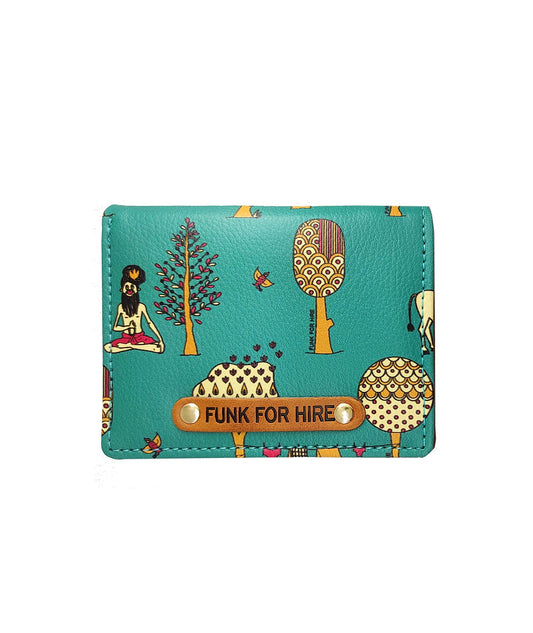 Funk For Hire Printed Leatherette Unisex Card Holder Wallet Pocket Organizer - Teal