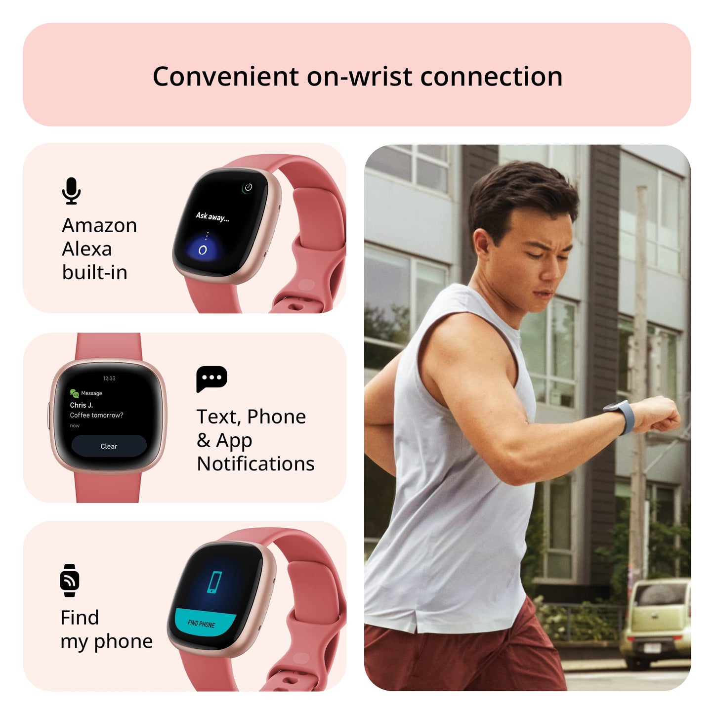 Fitbit Versa 4 Fitness Watch (Pink Sand/Copper Rose Aluminium) with 6-Month Premium Membership