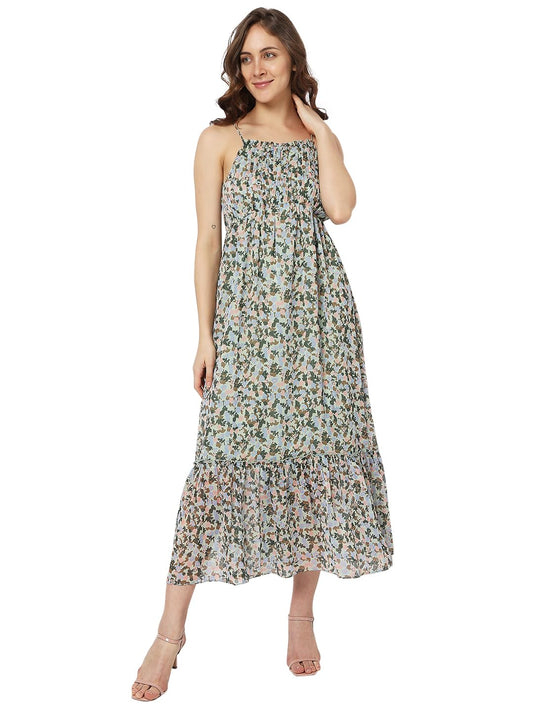 Vero Moda Women's Polyester Fit and Flare Midi Dress (Sprucestone) Green