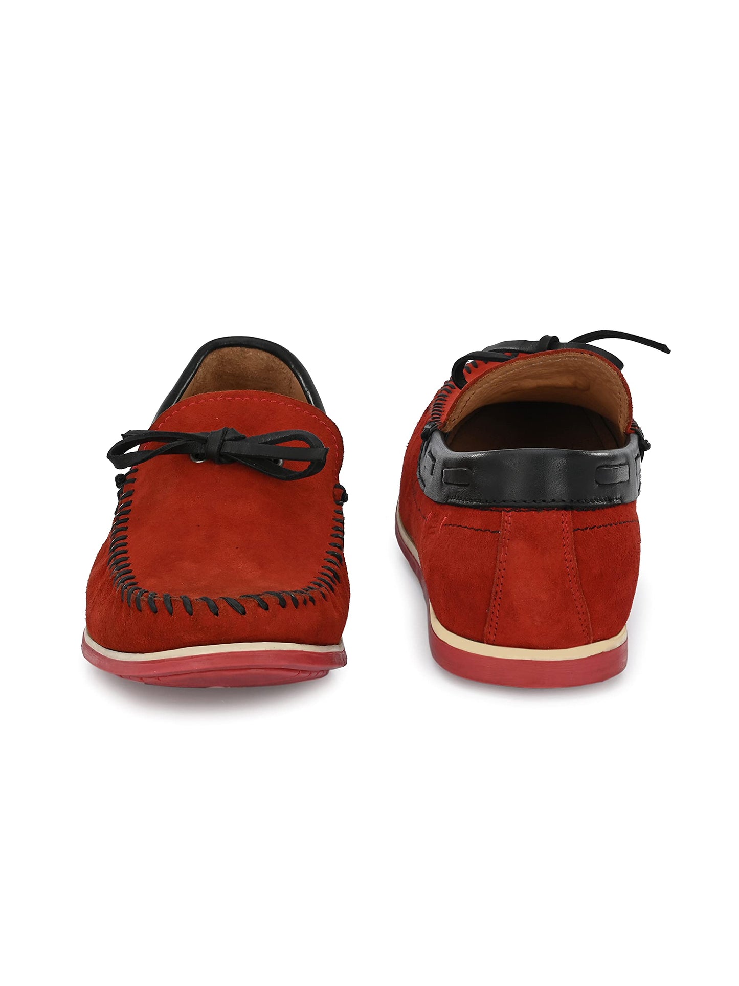 HITZ Men's Red Leather Moccasins Boat Shoes - 7