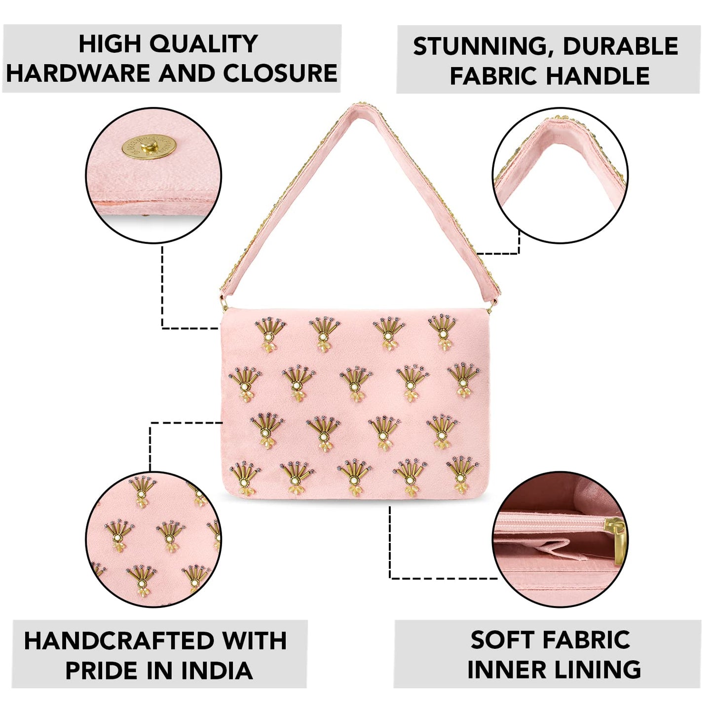 Peora Peach Clutch Purses for Women Handmade Evening Handbags Bridal Clutch