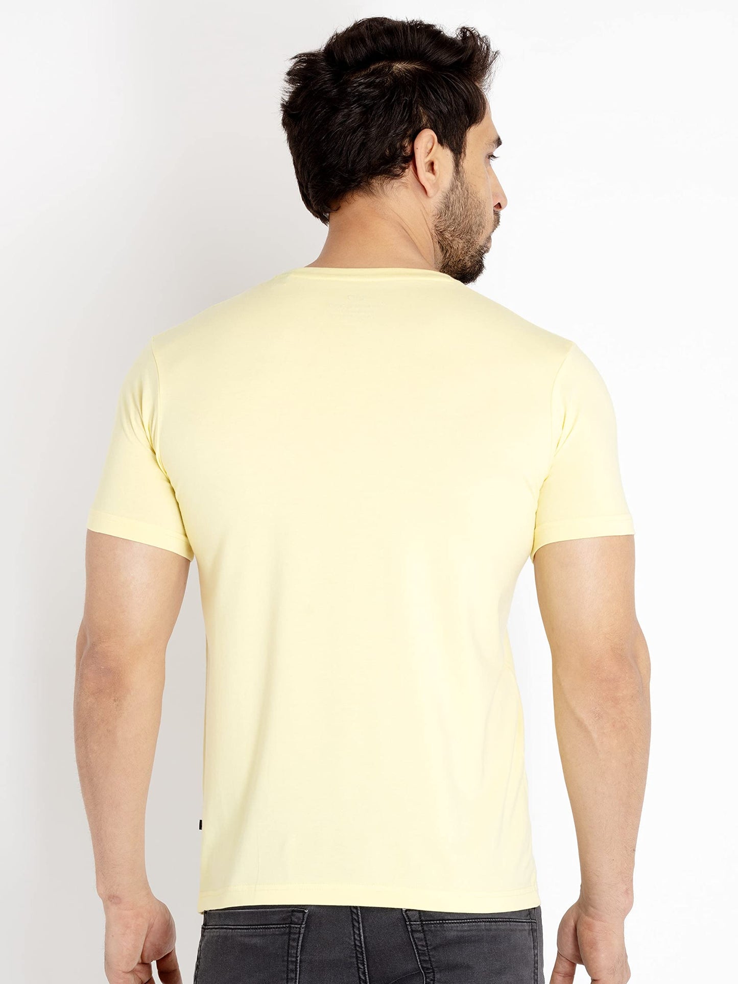 Status Quo Men's Cotton Printed Round Neck T-Shirt | Lemon | M | SQ-RN-23144-LEMON-M |