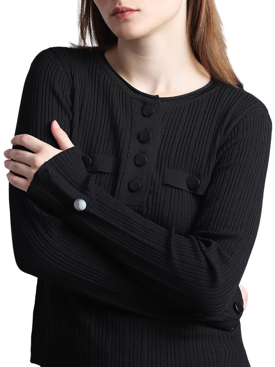 ONLY Women's Viscose Round Neck Pullover Sweater (15323384- Black