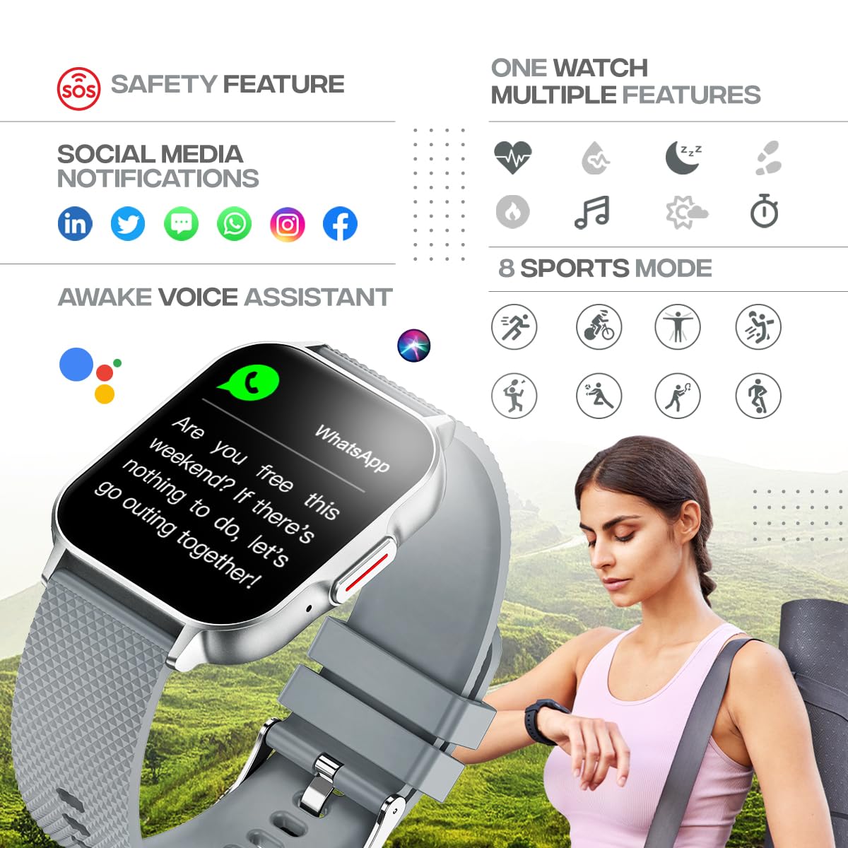 pTron Newly Launched Reflect Classic 2.01 inch Square Dial Smartwatch, Bluetooth Calling, Full Touch Display, 600 NITS, Metal Frame, 100+ Watchfaces, HR,SpO2, Sports Mode, 5 Days Battery Life (Silver)