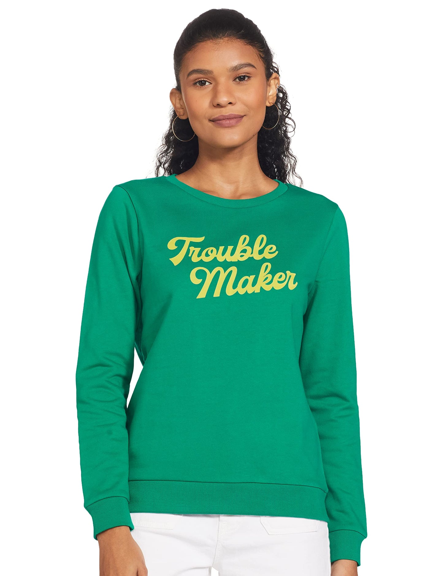 VERO MODA Women's Cotton Crew Neck Sweatshirt (Golf Green)