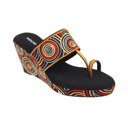 Mochi Women Black Ethnicwear Wedge Heel Sandal
