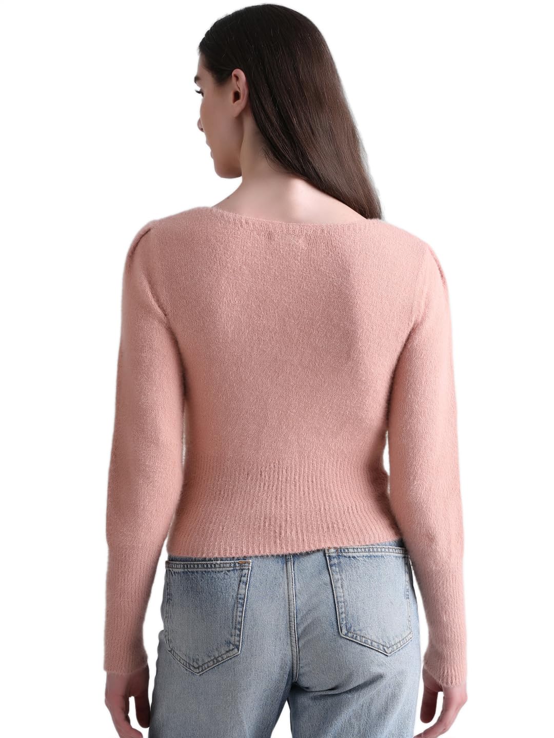 ONLY Women's Nylon Blend Round Neck Pullover Sweater (Misty Rose)