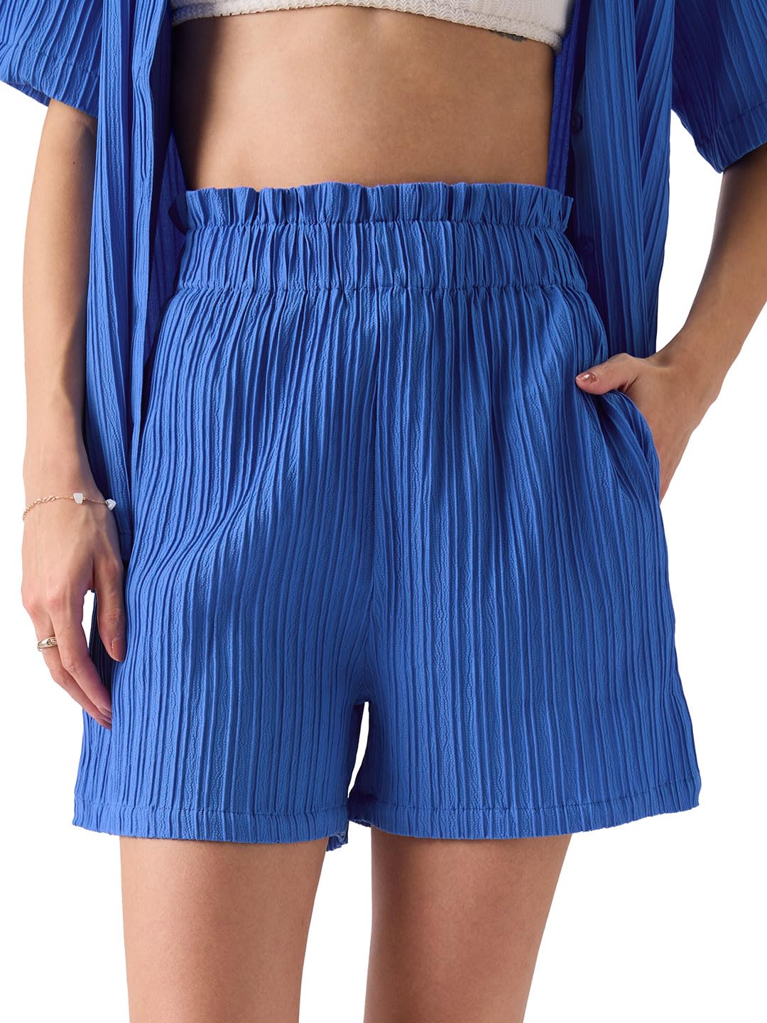 The Souled Store Solids: Blue Jasper Polyester Blue Women Shorts