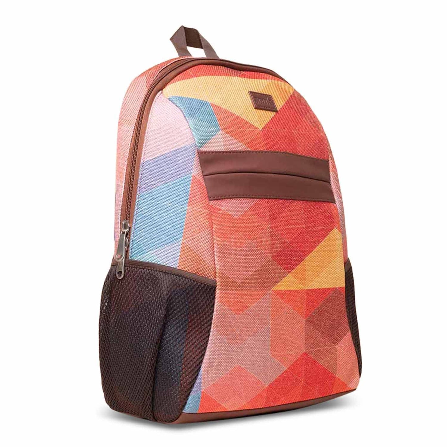 ZOUK GeoOptics Abstract Printed Women's Jute Handcrafted Vegan Leather Multicolor Classic Backpack