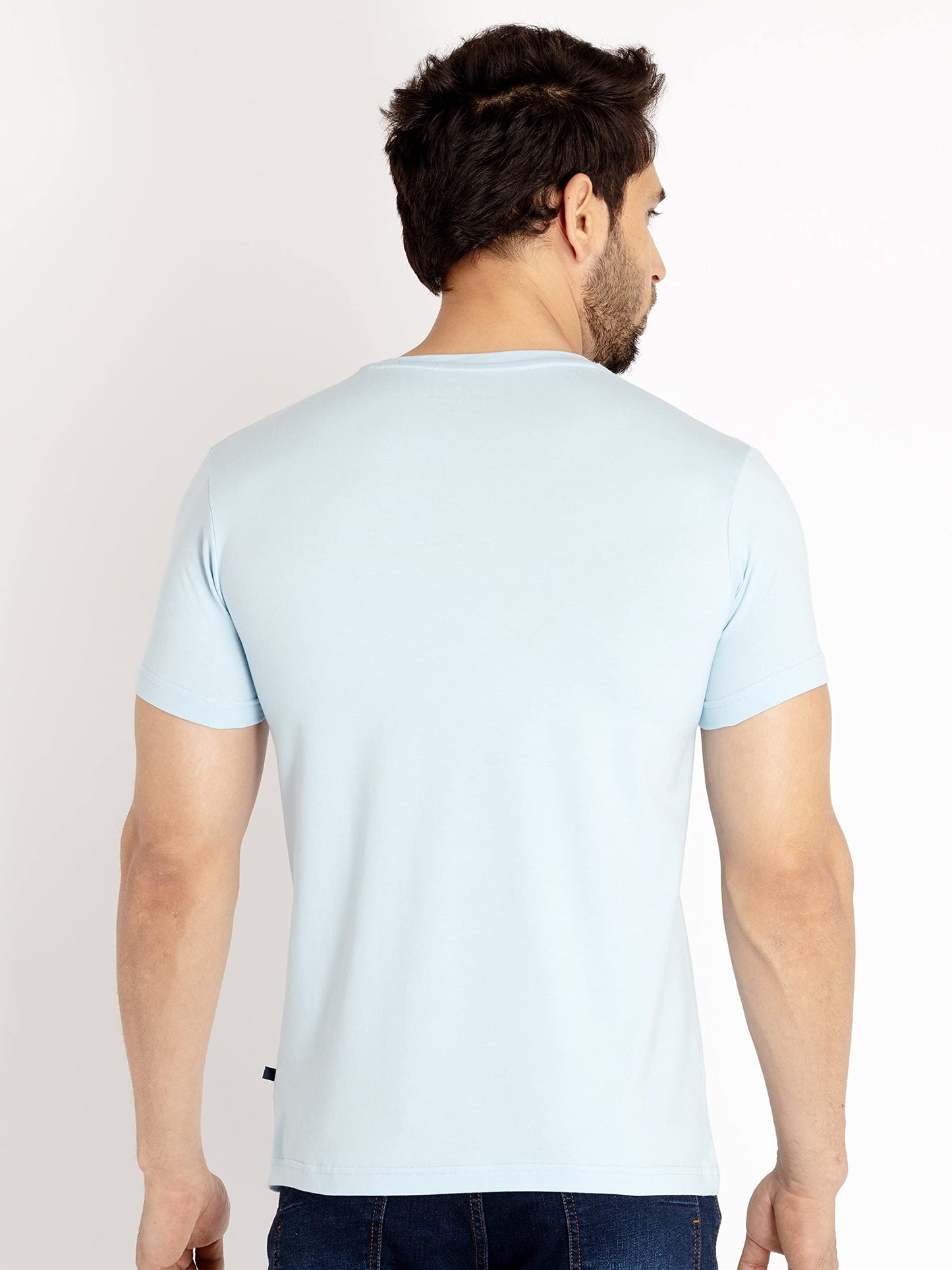Status Quo Men's Cotton Printed Round Neck T-Shirt | Sky | L | SQ-RN-23087-SKY-L |