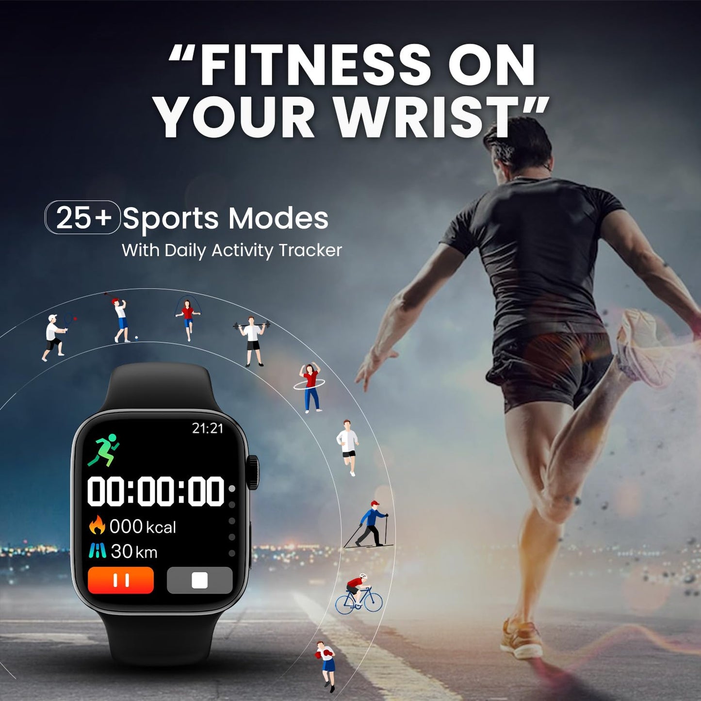 Kratos SW15 Smart Watch for Men and Women with Bluetooth Calling, 1.85" HD Display, IP67 Water Resistant, Long Battery Life, 25+ Sport Modes,SpO2 & Health Monitoring, Smart Watch with 200+ Watch Face