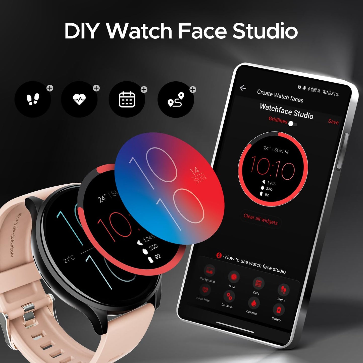 boAt Lunar Orb with 1.45" AMOLED Display, BT Calling, DIY Watch Face Studio, Coins, Crest App Health Ecosystem, Live Cricket & Football Scores, IP67, Smart Watch for Men & Women(Cherry Blossom)