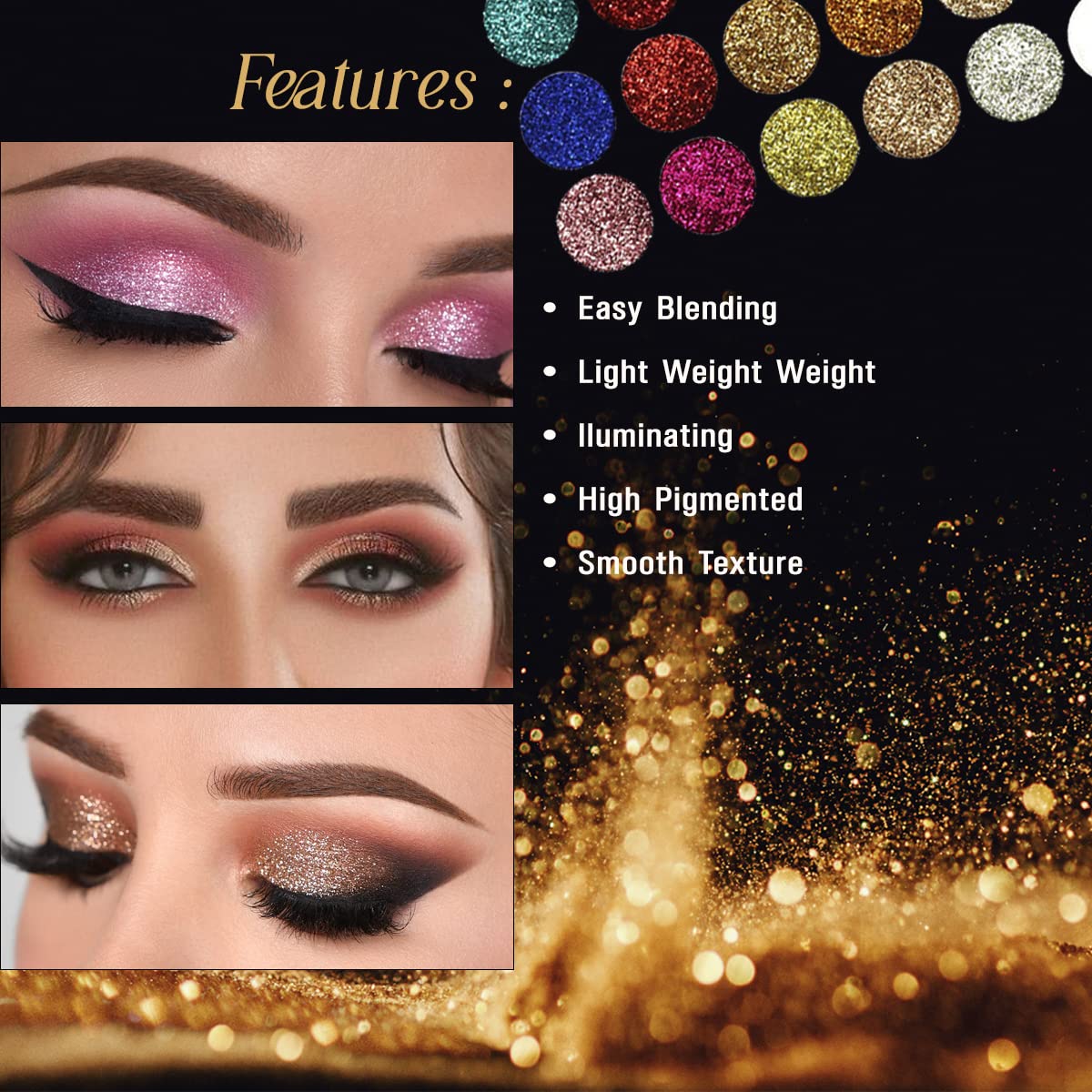 Matt Look Glitterz N Highlight|18 Color Glittering Eyeshadow|Bright Vibrant Colors|Creamy in Texture|Highly Pigmened Shades||Creative Look Palette|18 in 1 Glitter Palette-Limited Edition (18 gm)