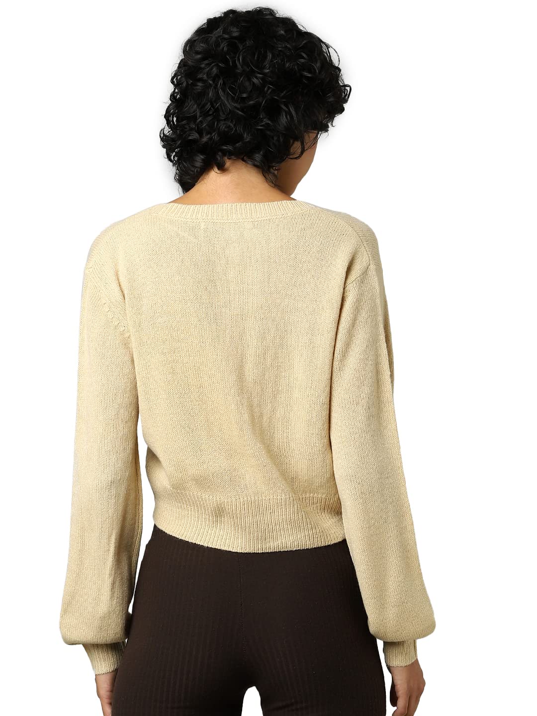 ONLY Women's Acrylic V-Neck Sweater (Warm Sand)