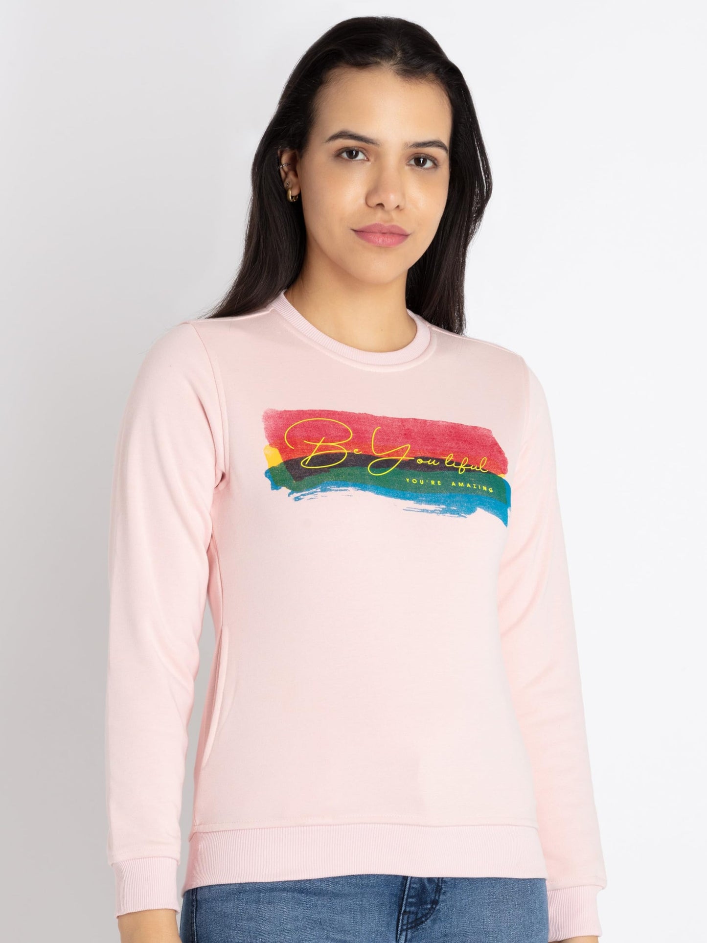 Status Quo Womens Printed Round Neck Sweatshirt Pink