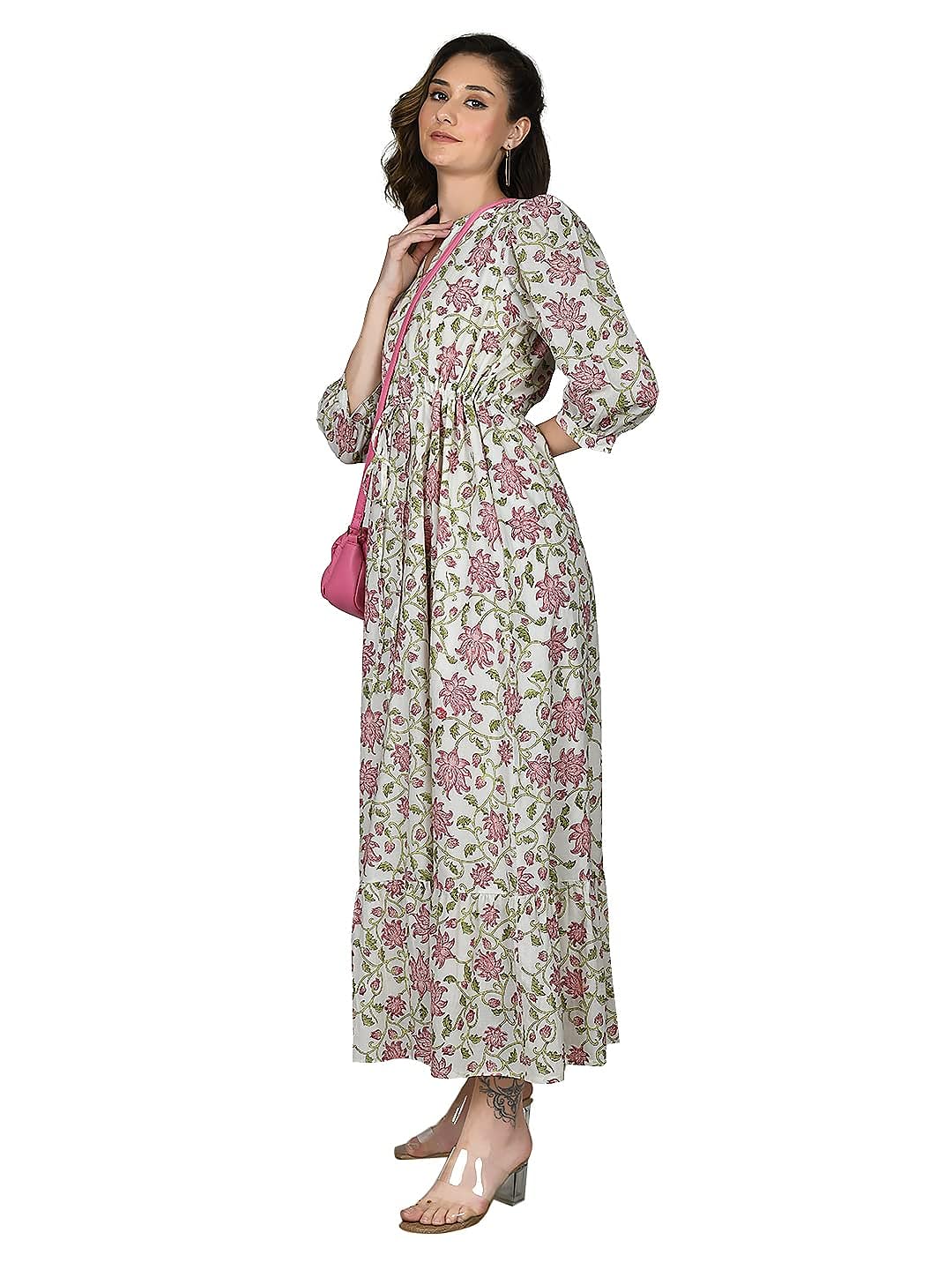 Zink London Women's White Floral Print Maxi Dress