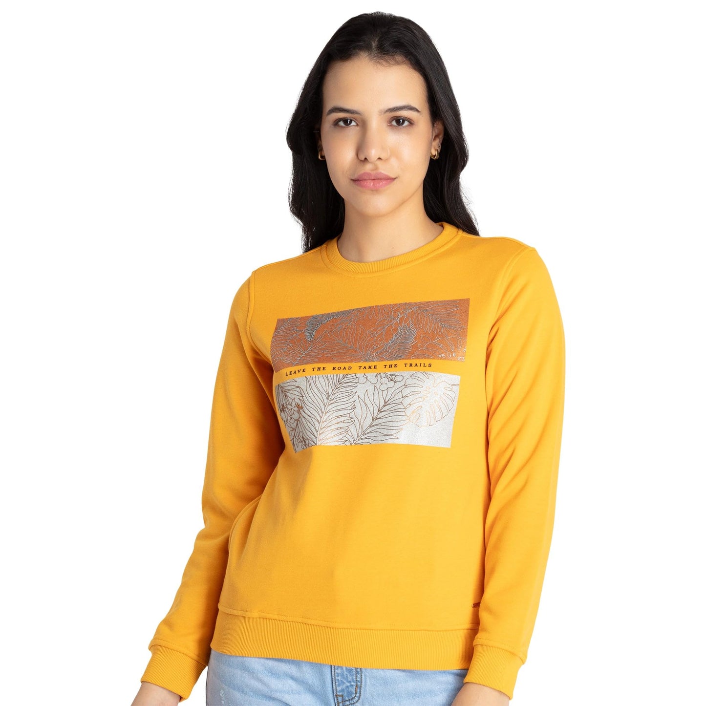 Status Quo Womens Printed Round Neck Sweatshirt Gold