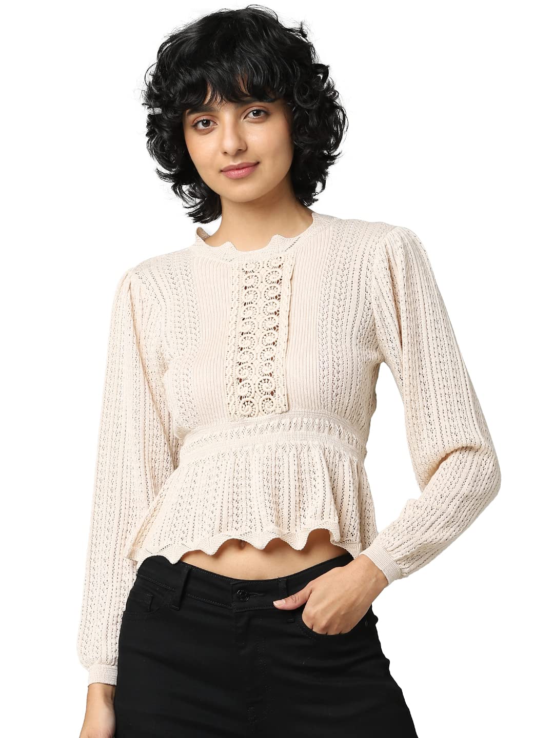 Only Women's Cotton Casual Pullover Sweater (Pink Tint)