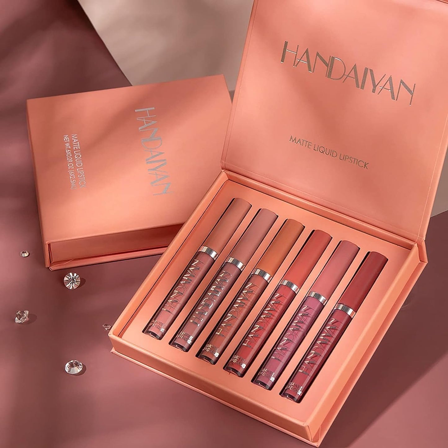 Handaiyan 6in1 Liquid Lipsticks Set for Women Longlasting Hydrating, Waterproof, Longwear Plumping Non-stick Cup Lip Tint Lip Gloss for Girls