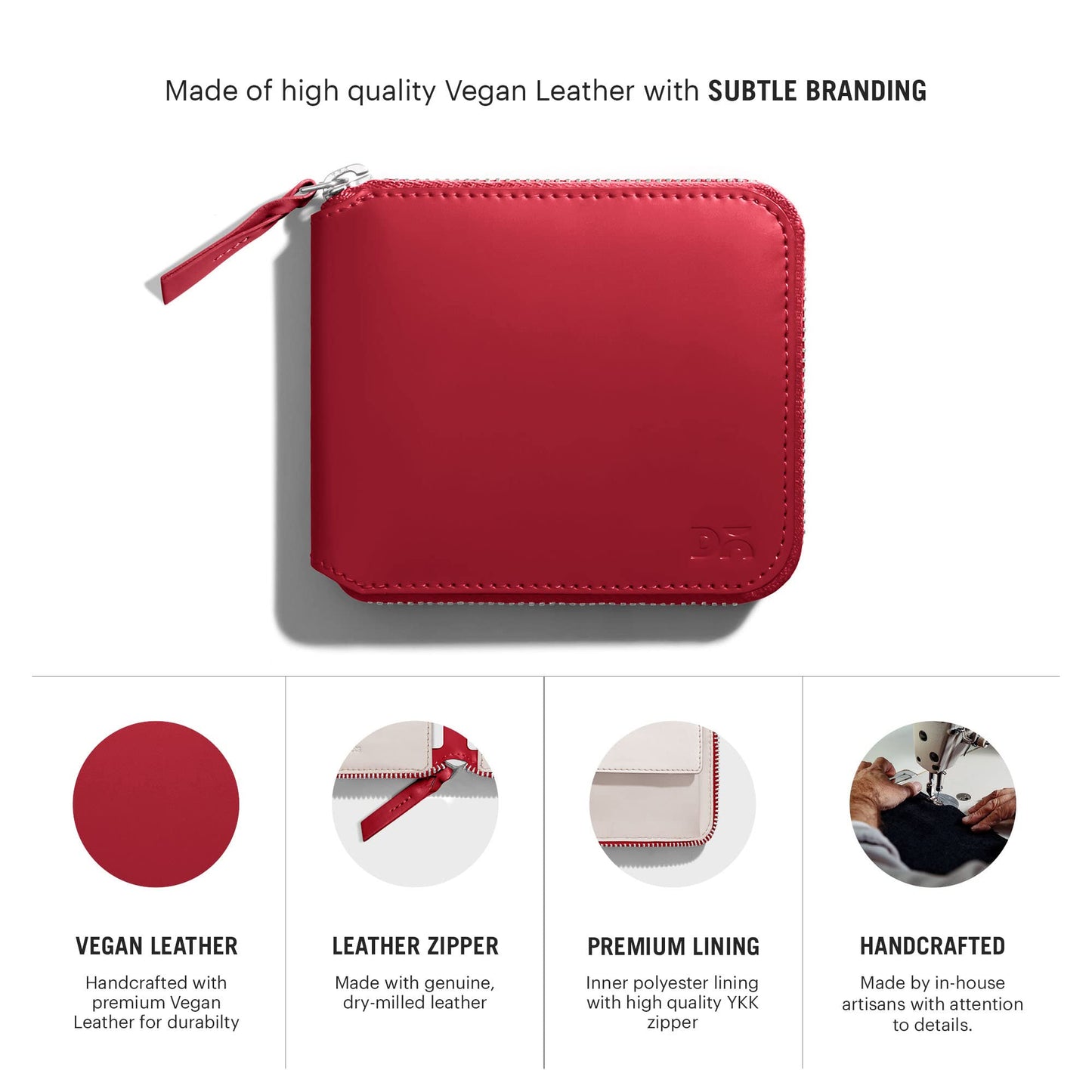 DailyObjects Crimson Red Women's Zip Wallet | Made with Vegan Leather Material | Carefully Handcrafted | Holds up to 8 Cards | Slim and Easy to Fit in Pocket | Coin Pocket with Button Closure