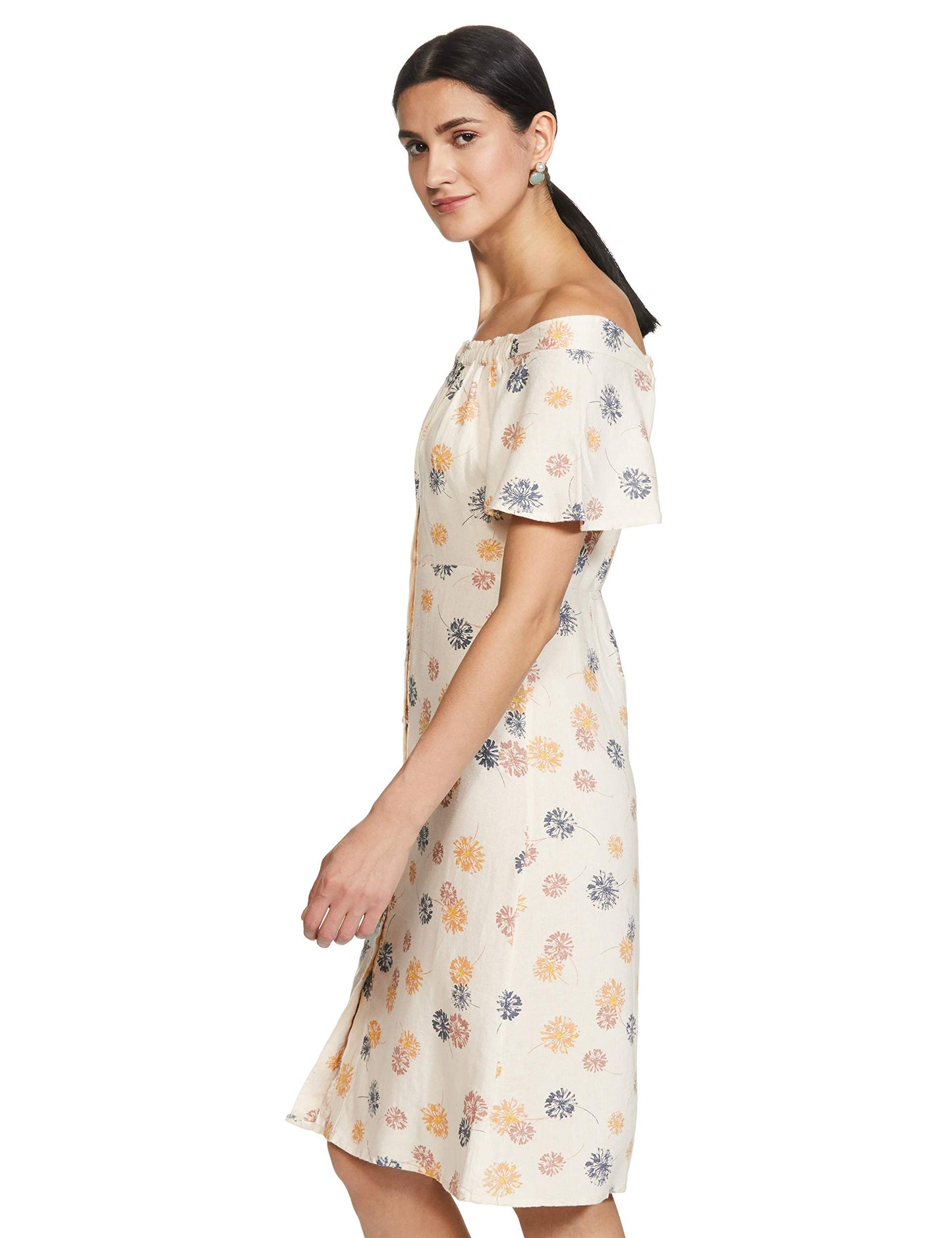 Marks & Spencer Women's Linen A-Line Midi Dress (Cream Mix)