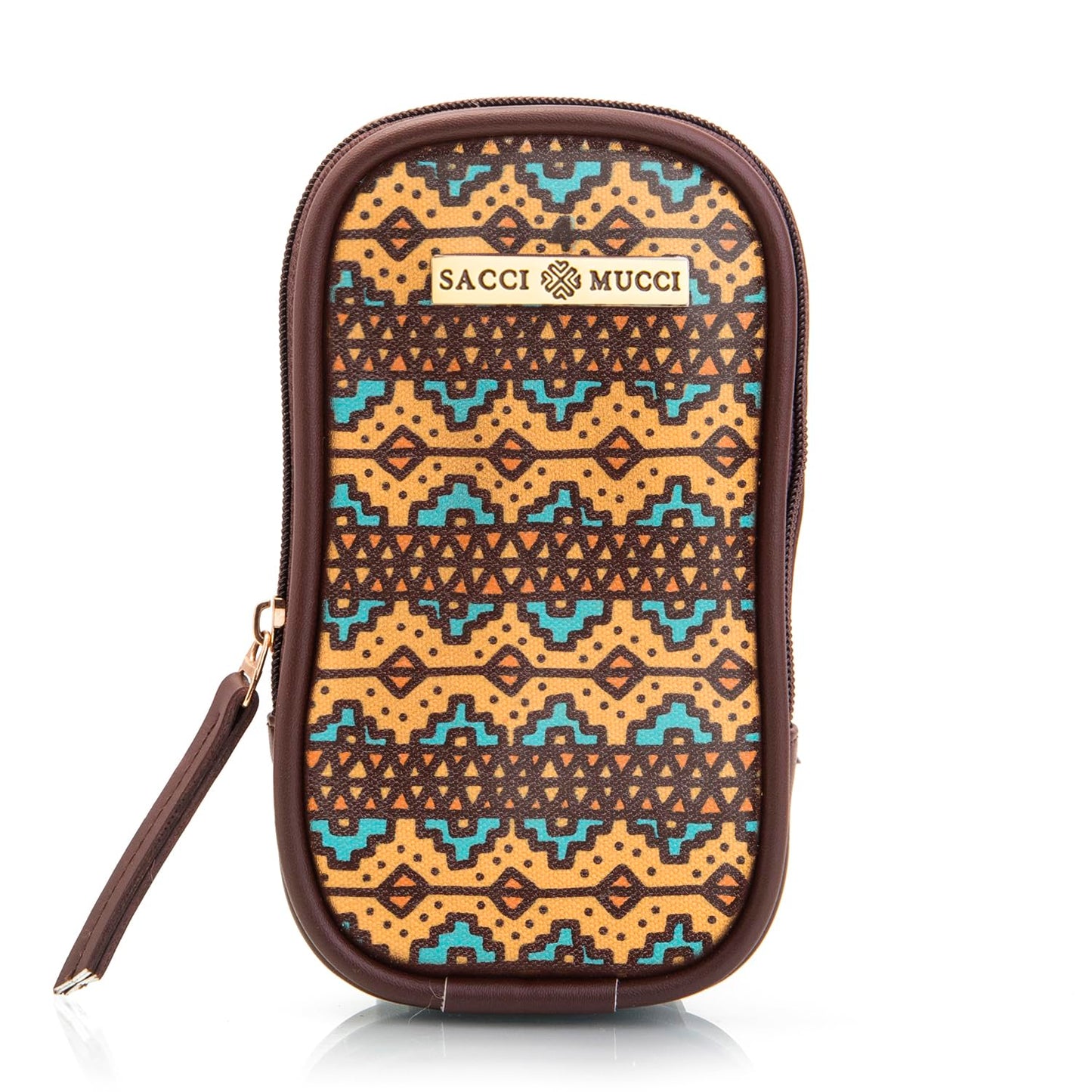 SACCI MUCCI Phone Pouch, Mobile Bag, Women's Wallet Sling Crossbody Bag for Mobile Cell Phone, Crossbody Phone Bag -EthnicTraditional Print (Brown)