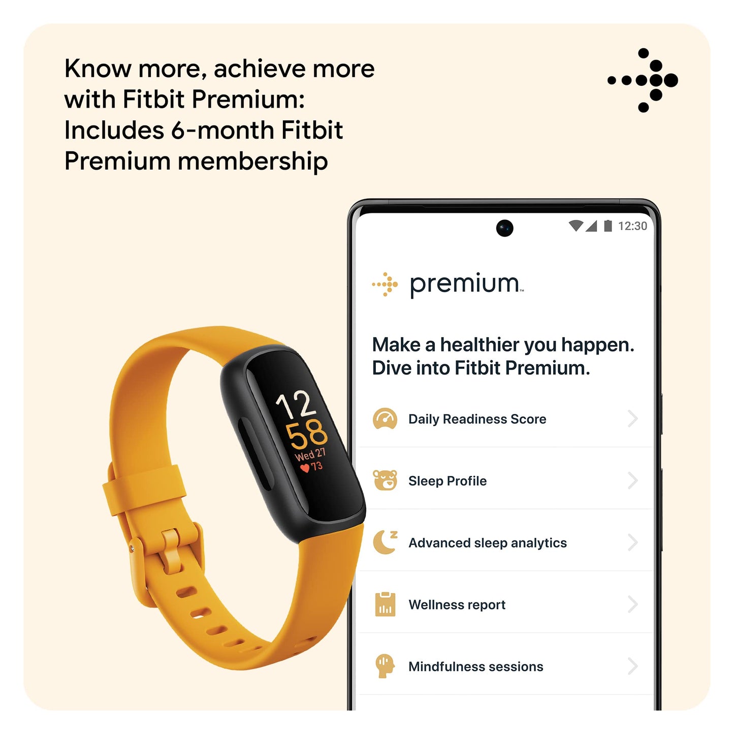 Fitbit Inspire 3 Health & Fitness Tracker (Morning Glow/Black) with 6-Month Premium Membership