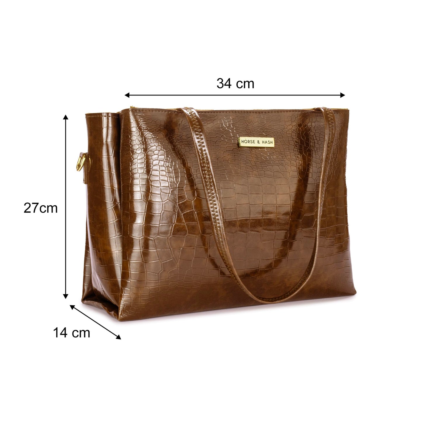 Horse and Hash Croco Pattern Tote Bags For Womens and Girls Shoulder Bag Extra Spacious (Tan)