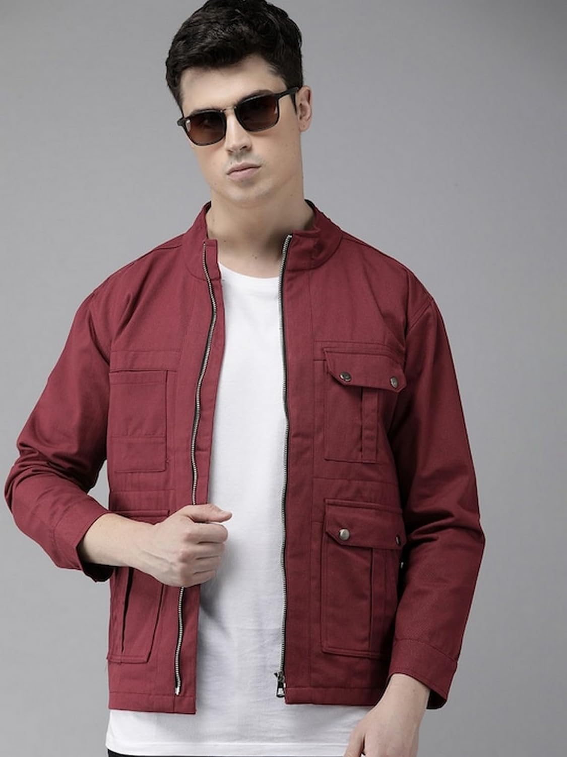 VOXATI Men's Denim Jacket ajt186-m_Maroon_M