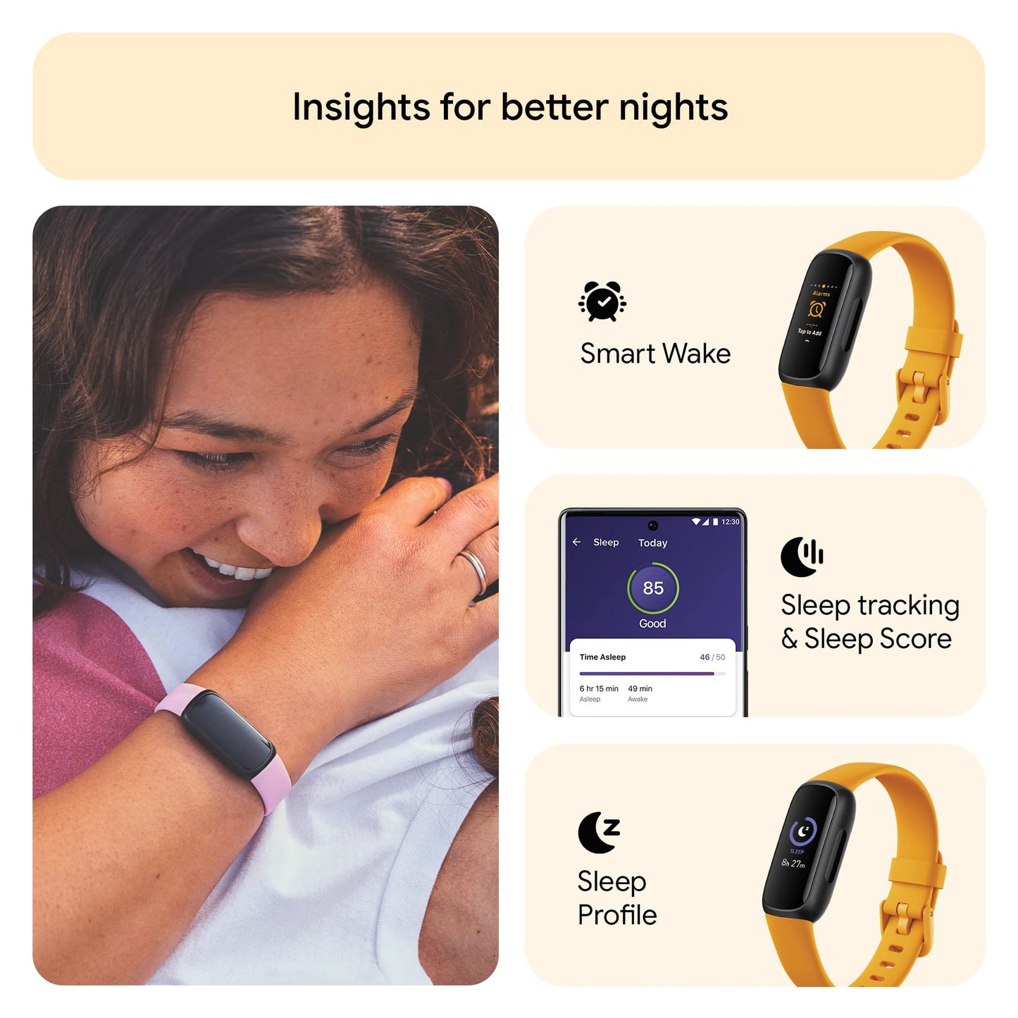 Fitbit Inspire 3 Health & Fitness Tracker (Morning Glow/Black) with 6-Month Premium Membership