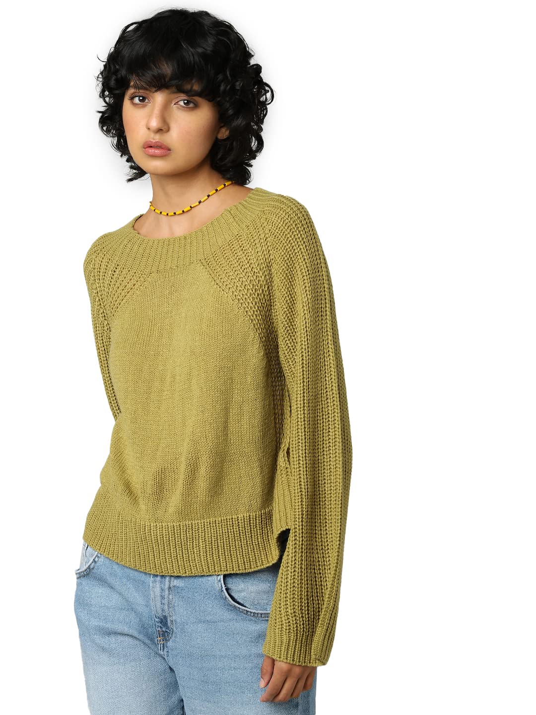 Only Women's Acrylic Casual Sweater (Green Moss)