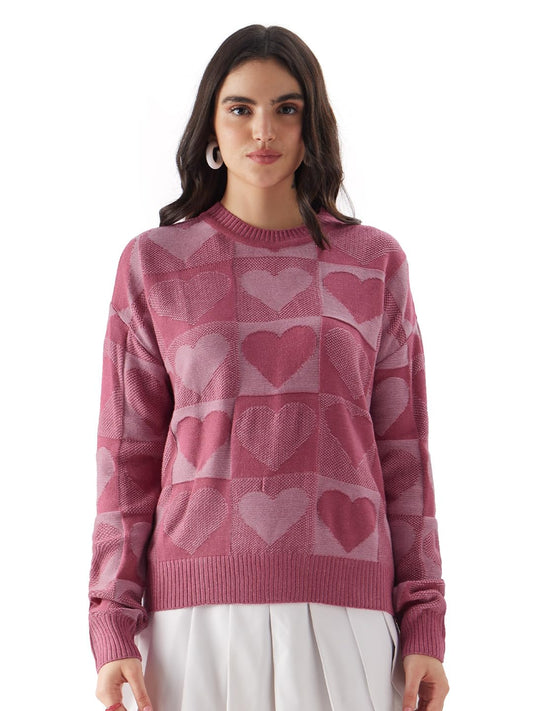 The Souled Store TSS Originals: Love Struck Women Knitted Sweaters Pink