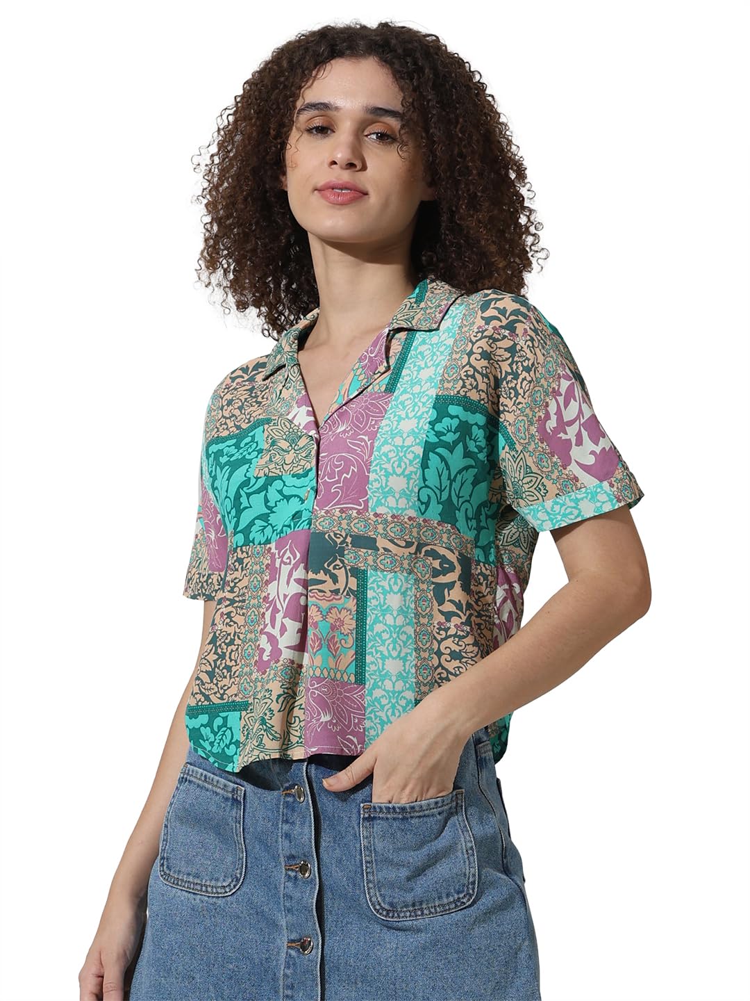 ONLY Women's Regular Fit Shirt (15334394-Teal Blue_Teal