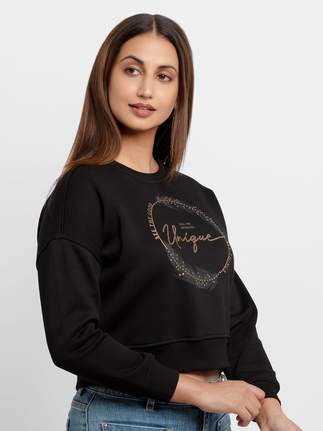 Status Quo Womens Printed Round Neck Sweatshirt Black