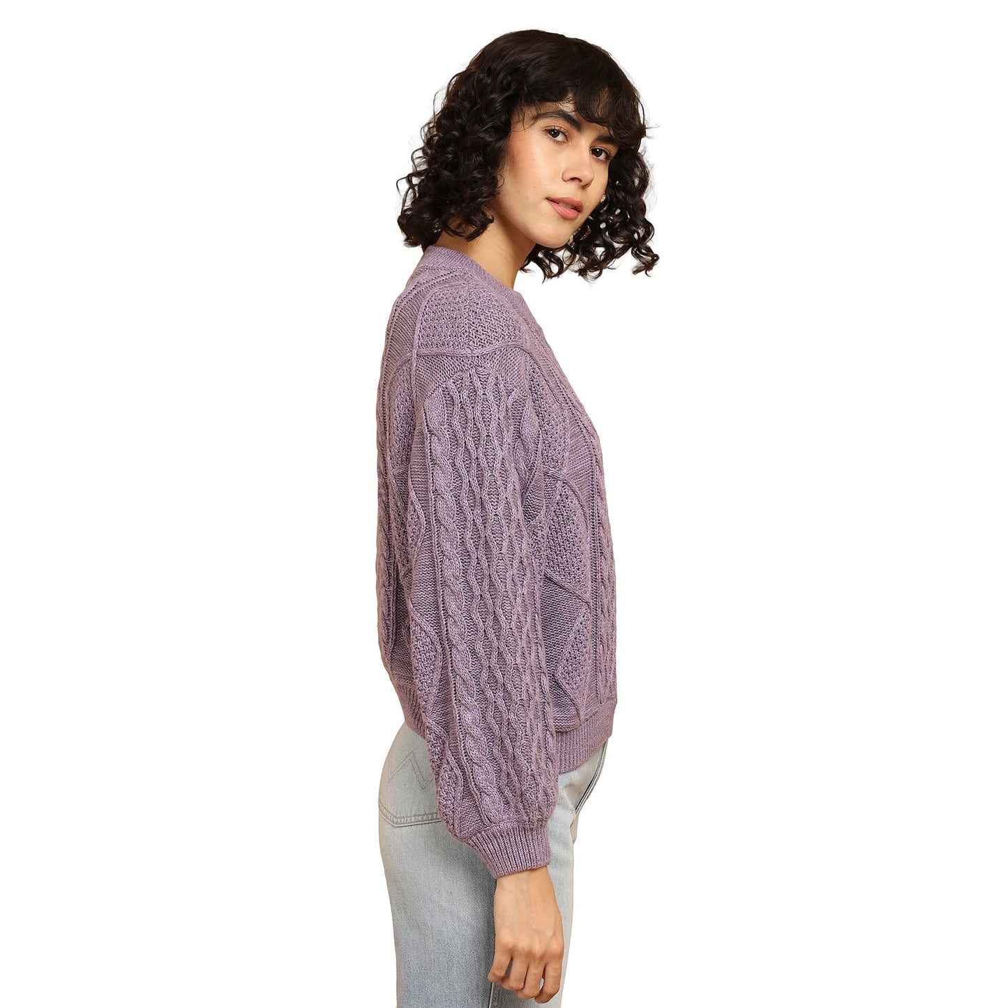 Wrangler Women's Cotton Crew Neck Sweater (WWSW001291_Purple