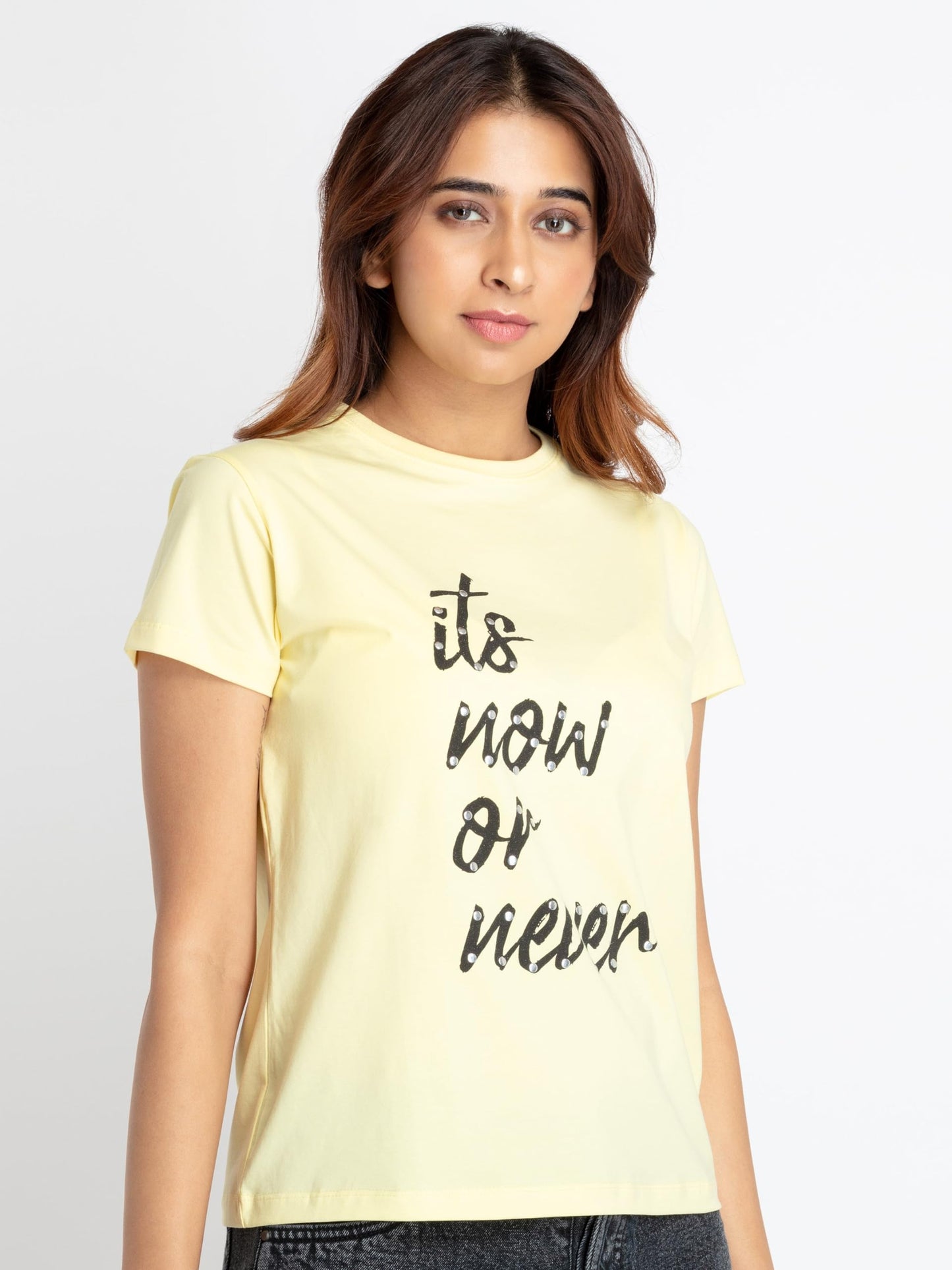 Status Quo Women's Regular Fit T-Shirt (SQW-RN-22322- Lemon