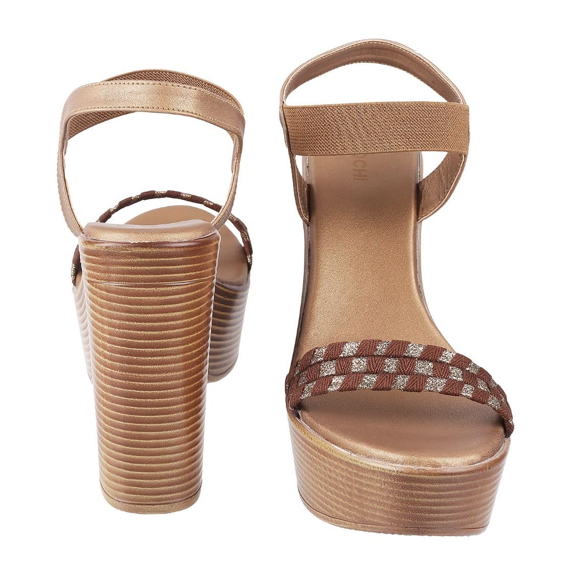 Mochi Women Antic Gold Synthetic Leather Block heel Fashion Sandal