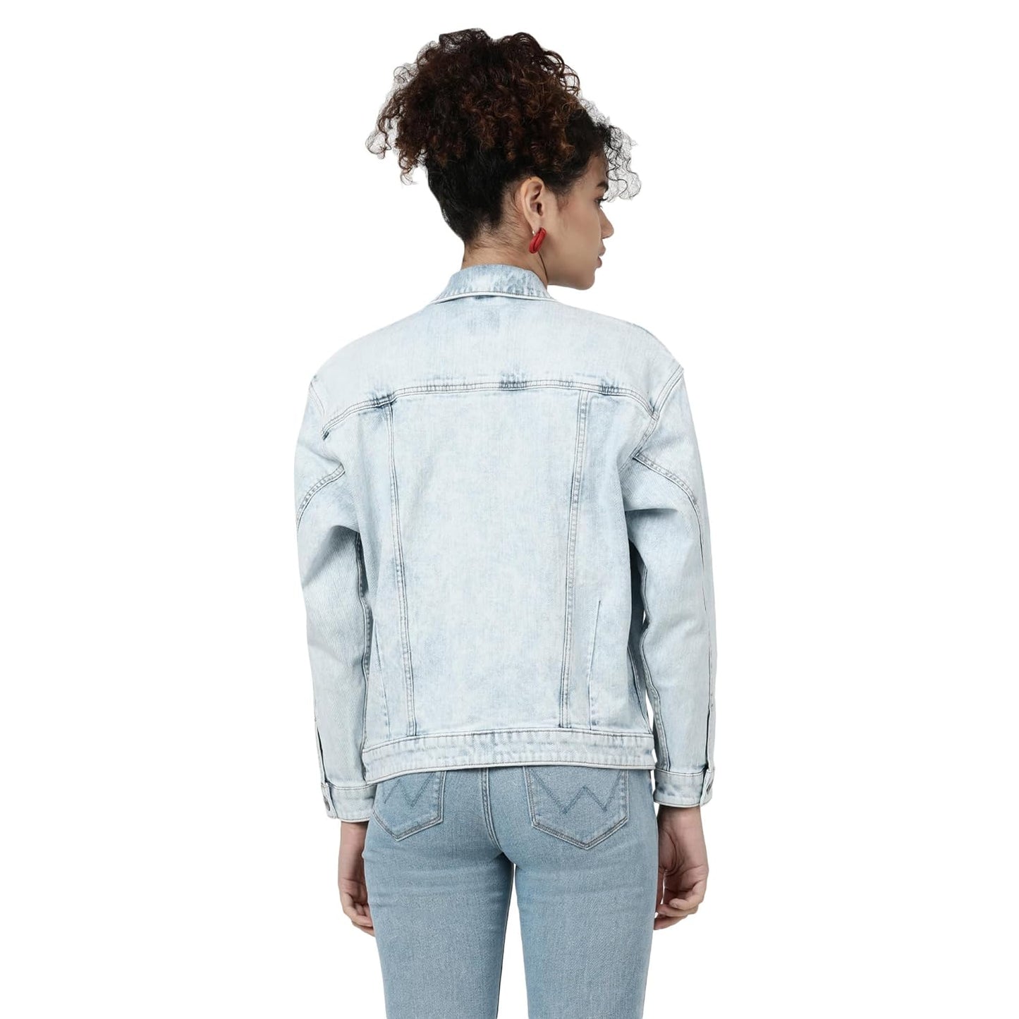 Wrangler Women's Solid Blue Washed Jacket (Oversize)