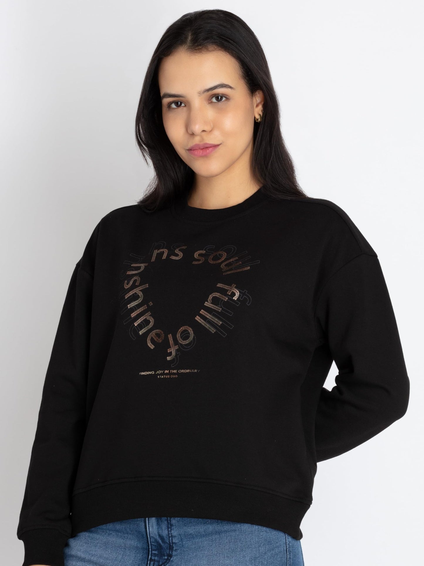 Status Quo Womens Printed Round Neck Sweatshirt Navy