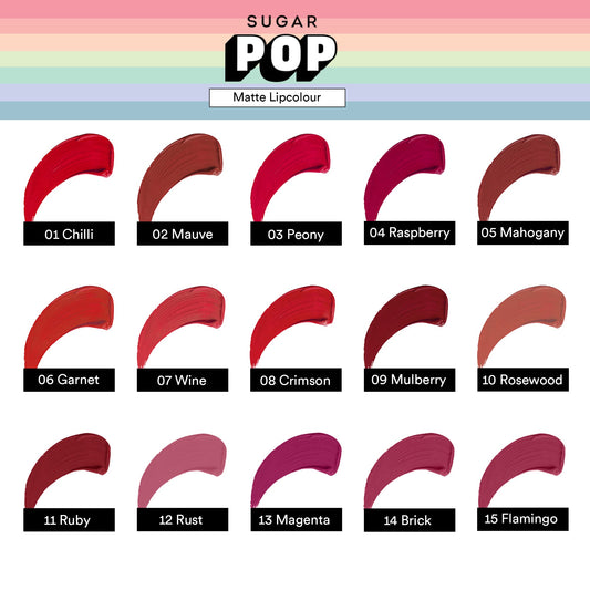 SUGAR POP Matte Lipcolour - 01 Chilli (Cherry Red) – 1.6 ml - Lasts Up to 8 hours l Red Lipstick for Women l Non-Drying, Smudge Proof, Long Lasting