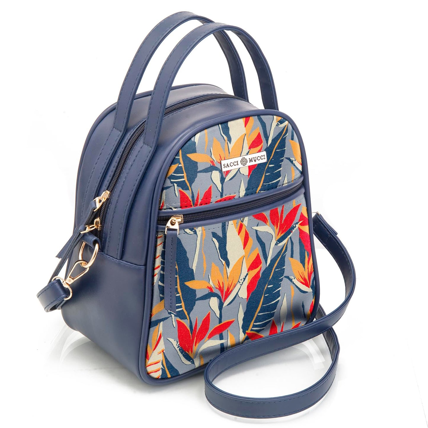 SACCI MUCCI Women's Satchel Bag | Ladies Purse Handbag | Women's Handbag - Exotic Jungle (Navy Blue)