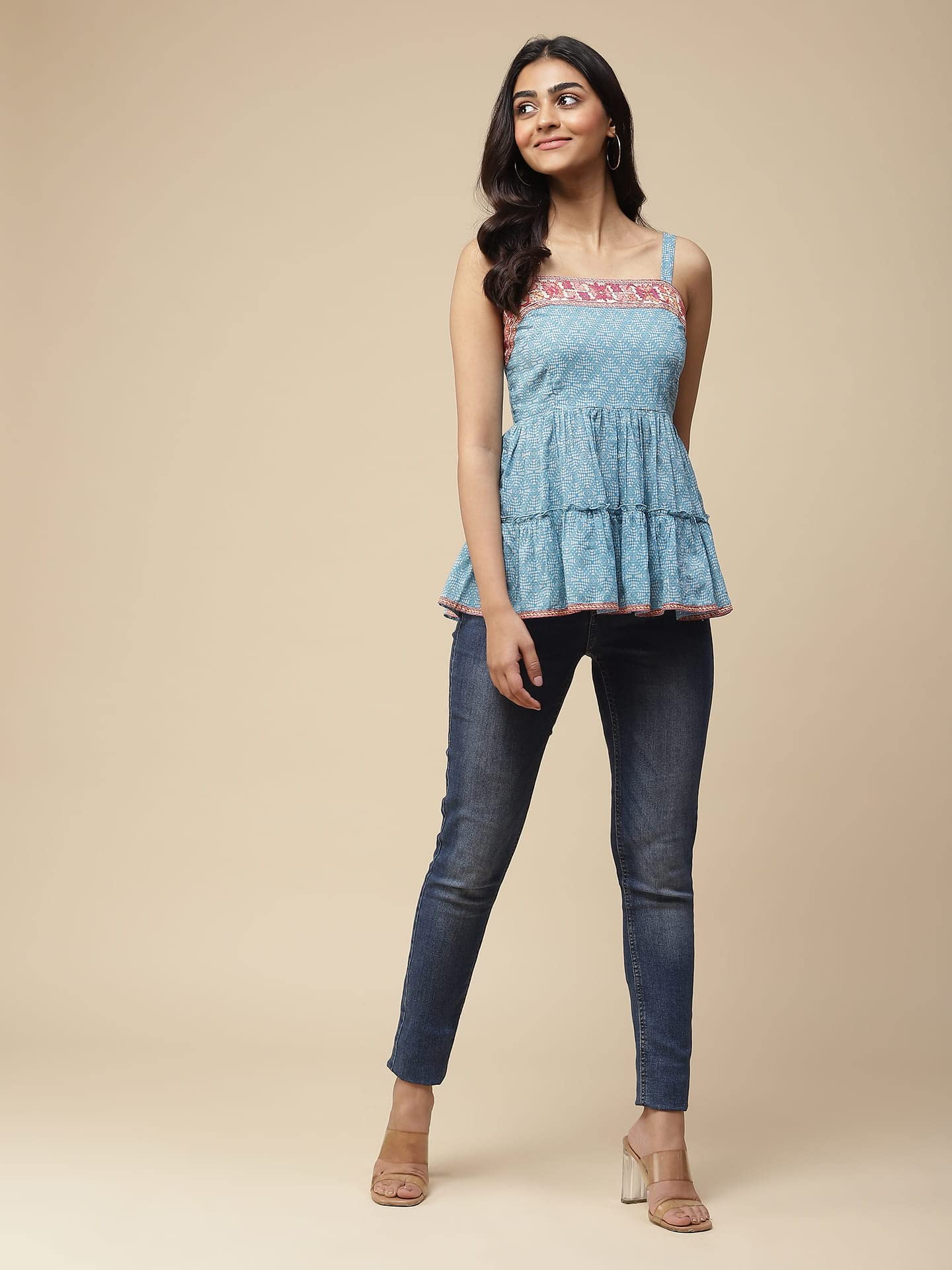 Aarke Ritu Kumar Turq Printed Tiered Top