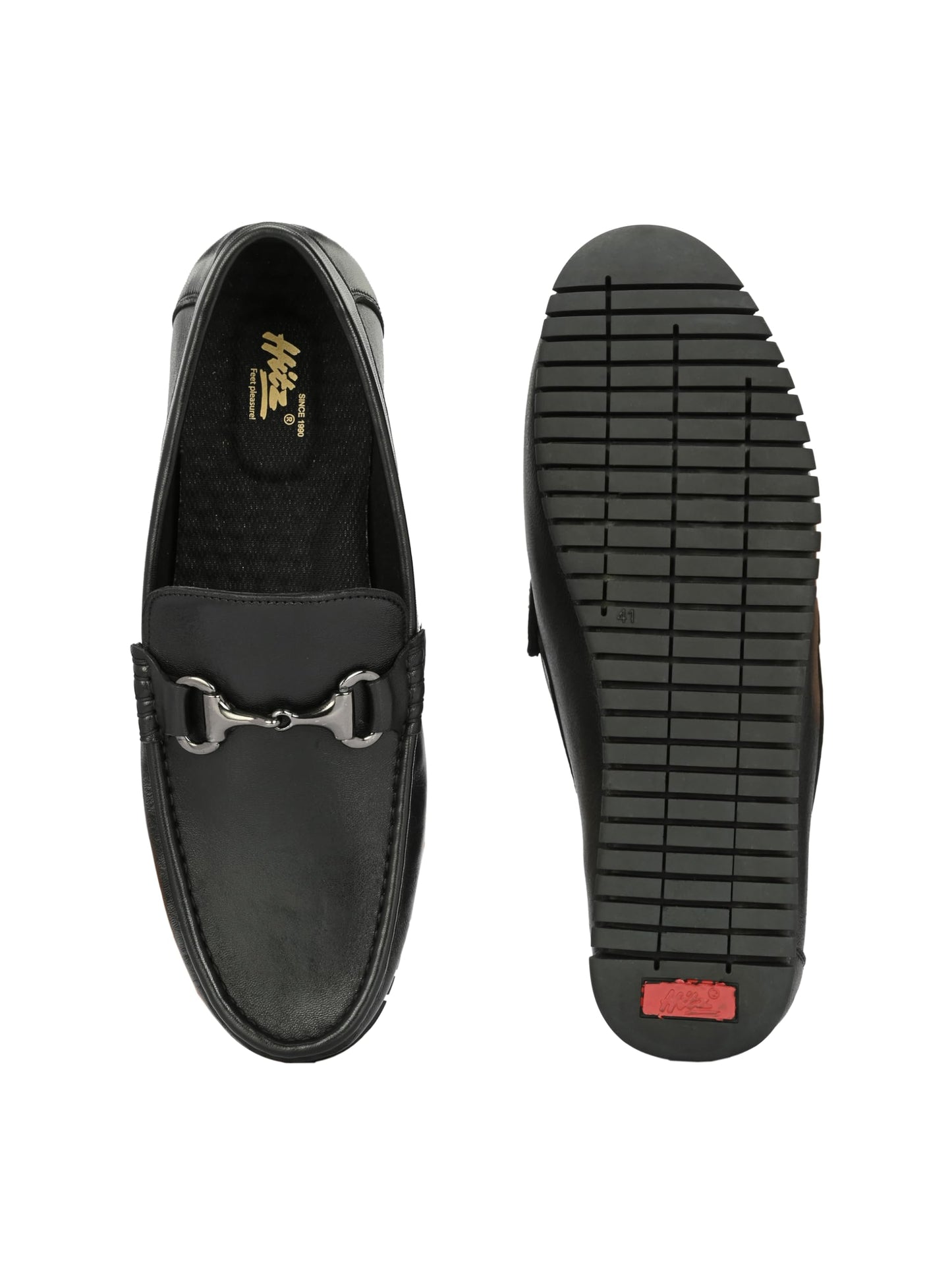 HITZ Men's Black Leather Slip-On Comfort Loafer Shoes - 11