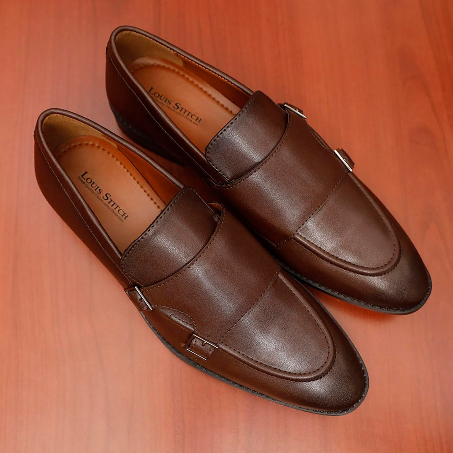 LOUIS STITCH Men's Brunette Brown Shoes Slipon Style Comfortable Monks for Men