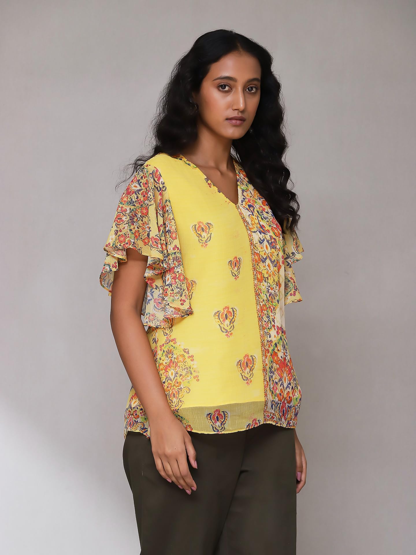 Aarke Ritu Kumar Yellow Floral Print Top