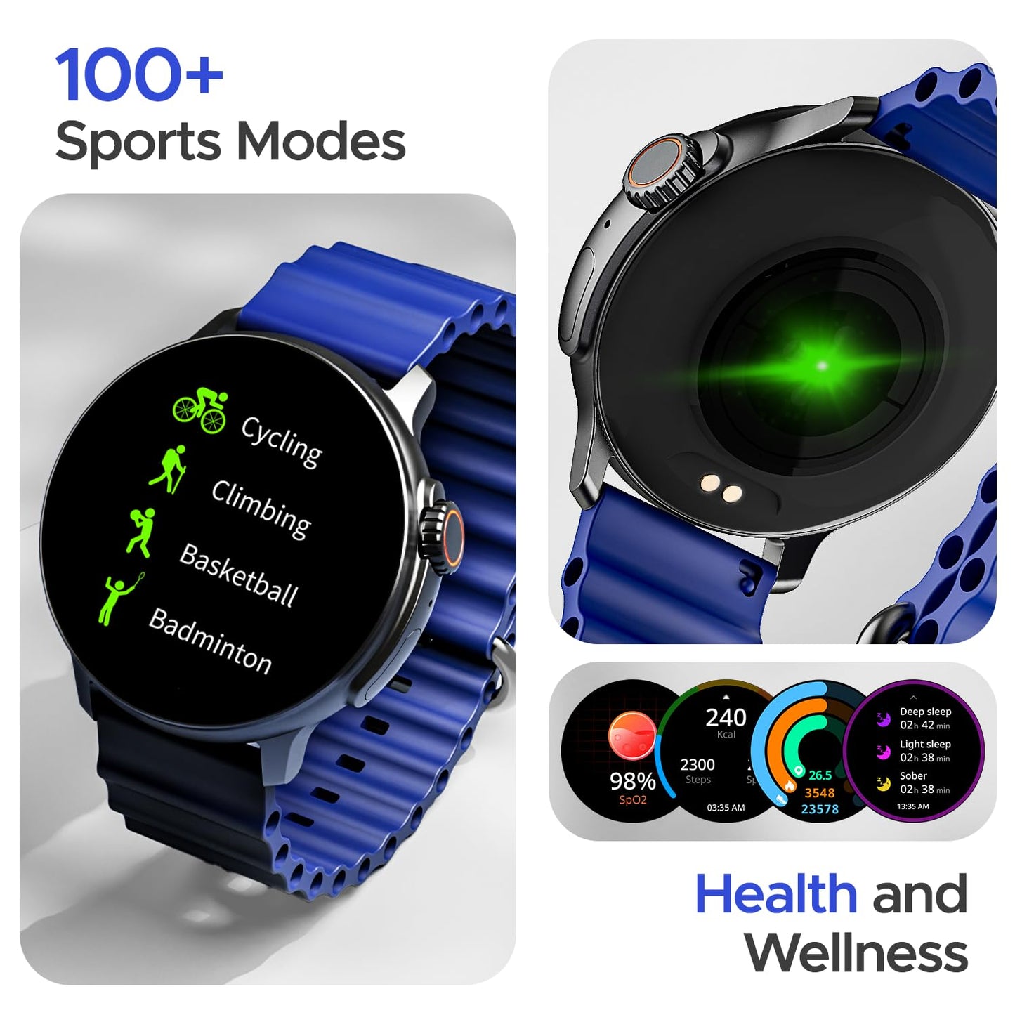 boAt Newly Launched Lunar Tigon Smart Watch with 1.45" AMOLED Display, Advanced BT Calling, Always on Display, Functional Crown, Premium Design & Ocean Ridge Strap,IP67,HR & SpO2 Monitoring(Deep Blue)