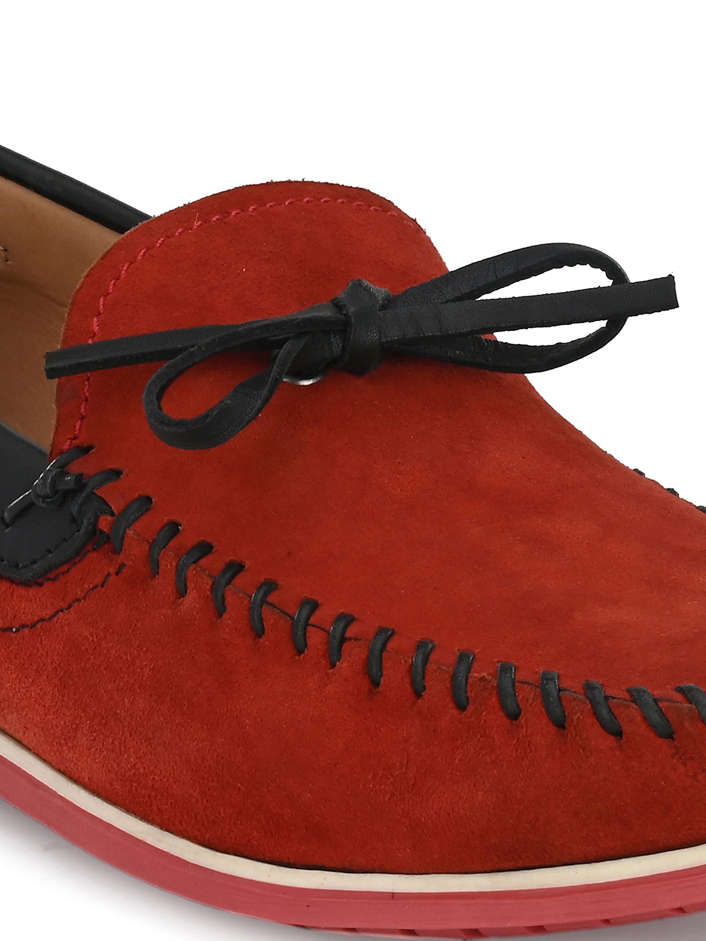 HITZ Men's Red Leather Moccasins Boat Shoes - 7