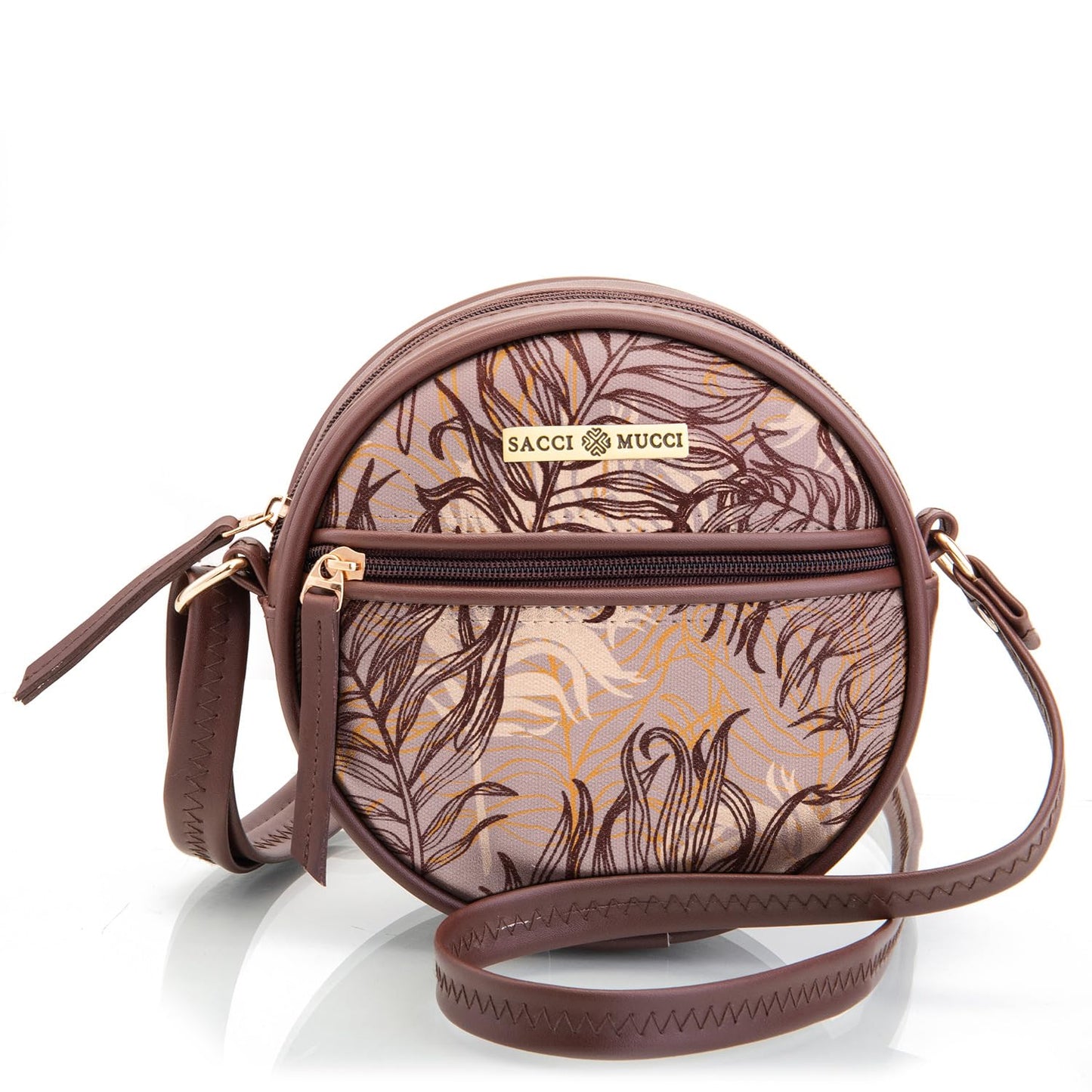 SACCI MUCCI Round Round Sling Bag, Printed Sling Bag For Girls, Crossbody Bag For Women, gifts for women, Shoulder Bag with Strap - Botanical (Brown)