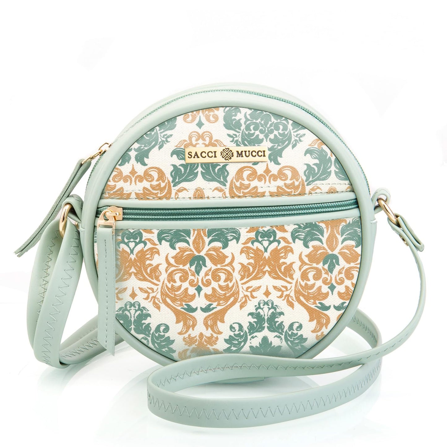 SACCI MUCCI Trending gift Sling Bag For Women's & Girls'/Ladies Round Crossbody Bag Gift for Her/Gift for Special occasion - Damask (Mint Green)