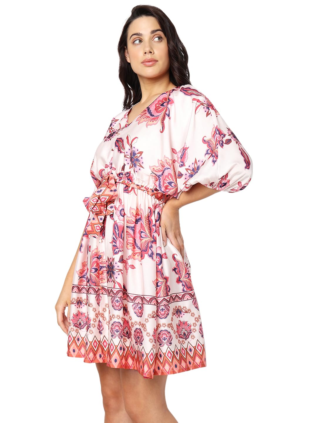 VERO MODA Women's Polyester A-Line Above The Knee Dress (Raspberry Sorbet)